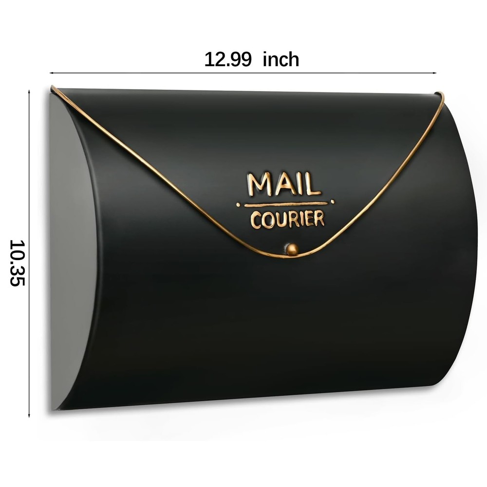 Black Wall Mount Mailbox for Outside,Waterproof Metal Mailboxes with Rust-Pro...