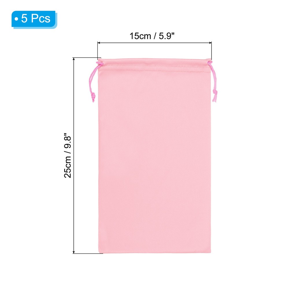 Ski Goggle Bag, 5 Pcs Soft Microfiber Drawstring Pouch, 15cmx25cm, Pink