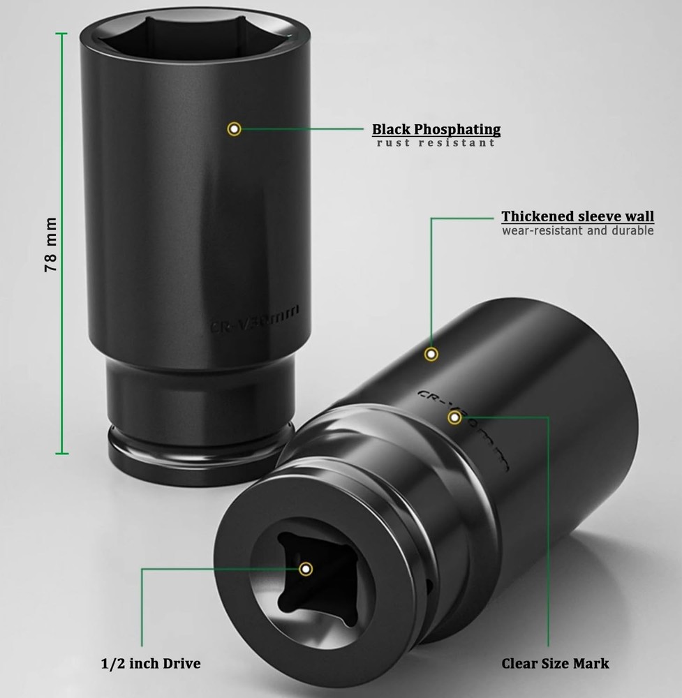 ACEBON Deep Impact Socket Set 1/2 Inch, 10Pcs Drive Master Deep Impact Socket...