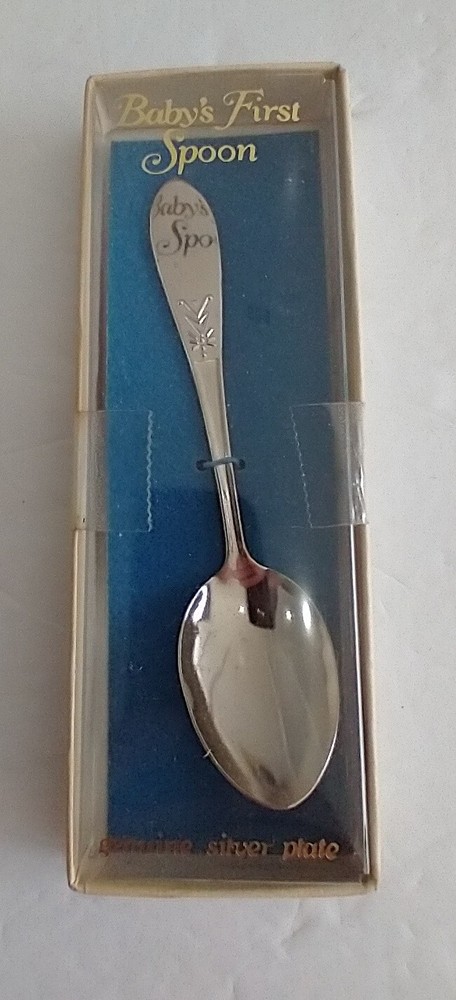 Baby's First Spoon  Collector Vintage Box Silver Plate Embossed Handle