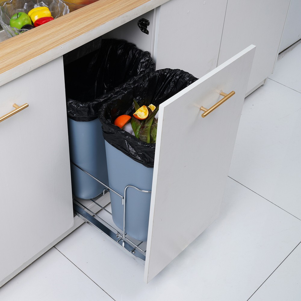 VEVOR Double 37QT Pullout Waste Container Kitchen Trash Can 70L w/ Soft Close