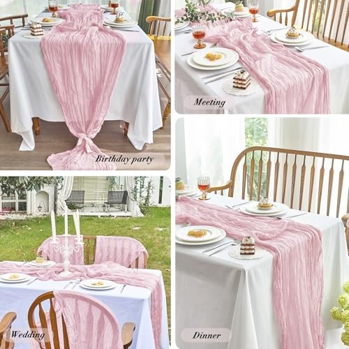2 Pcs Cheesecloth Table Runner - 10ft Boho Gauze Cheese Cloth 10FT*2PC Pink