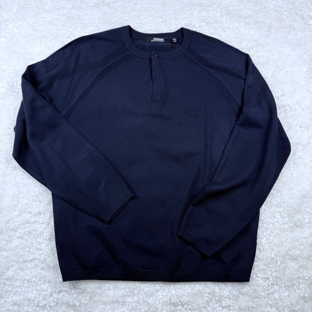 Murano Modern Performance Mens Navy Blue Henley Sweater Medium NWT Breathable