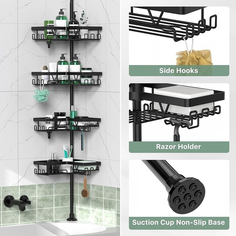 Height Adjustable Shower Caddy Corner Organizer 4-Tier Waterproof Rustproof New