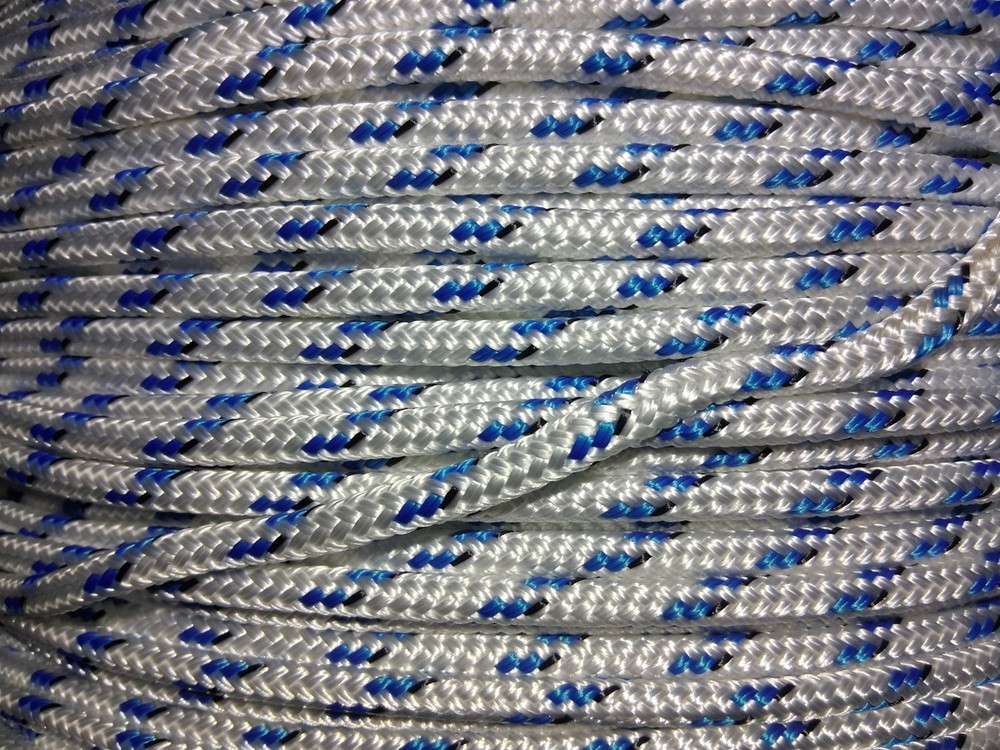 1/4 x 150 ft. Double Braid-Yacht Braid polyester rope. White w/ Blue & Black
