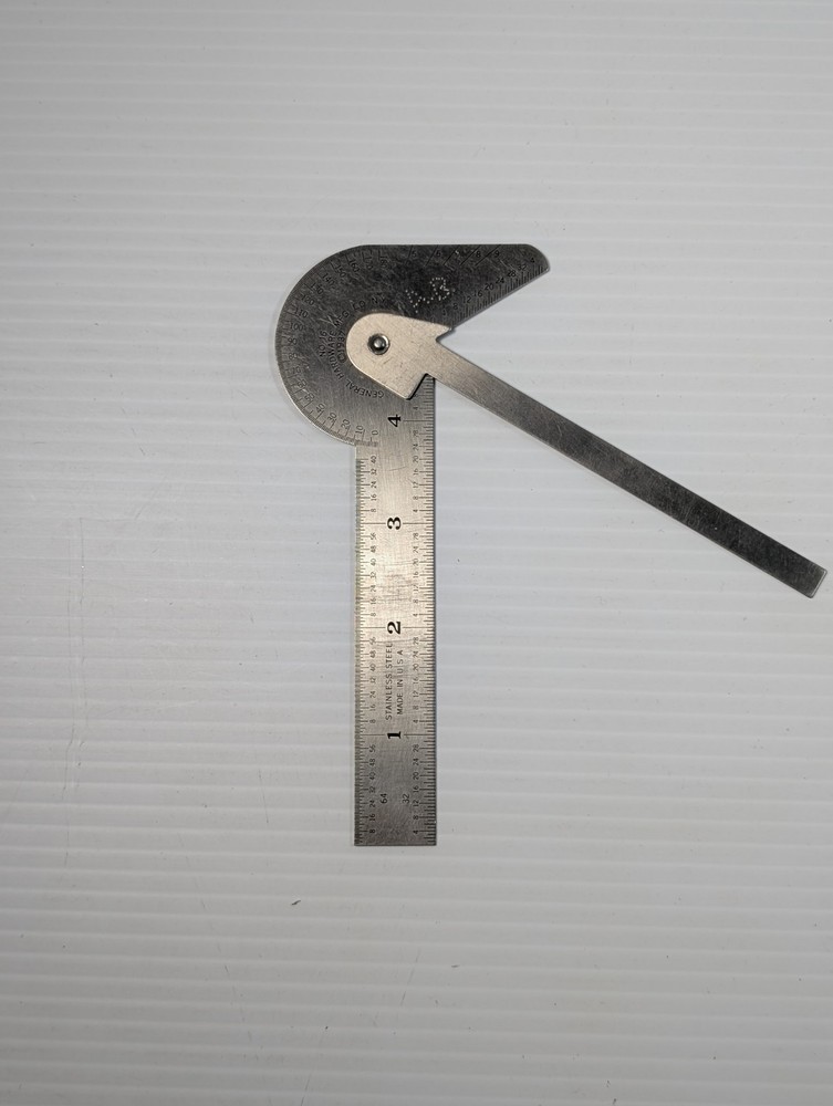 Vtg General Hardware No. 16 Multi Use Rule Gauge Protractor USA W/ Plastic Case