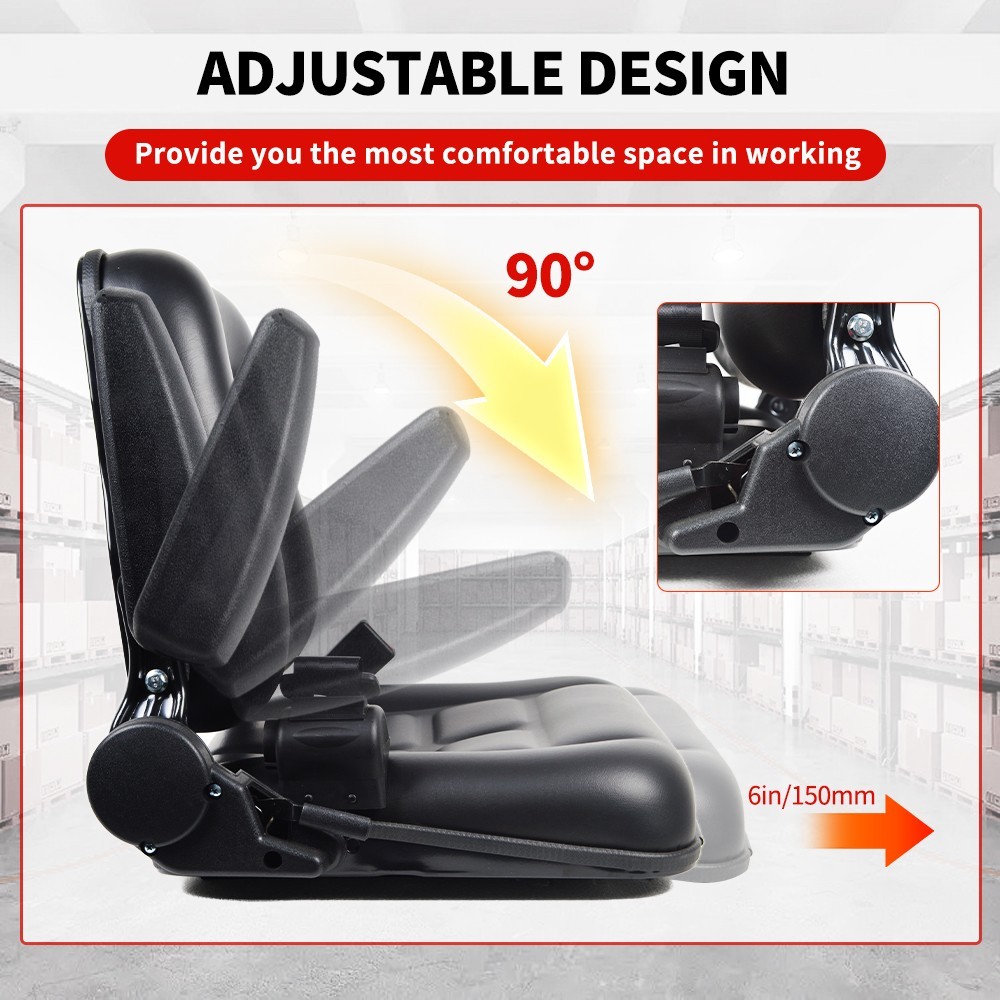 Tractor Forklift Seat Excavator Universal Adjustable Backrest Armrest Safty Belt