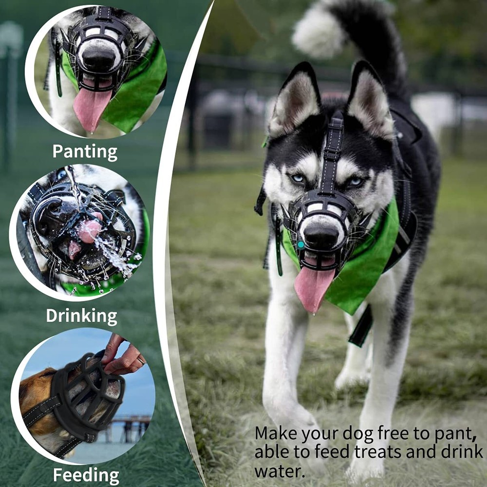 Dog Muzzle, Silicone Basket Muzzle for Small Medium Large Dogs, Soft Cage Muz...