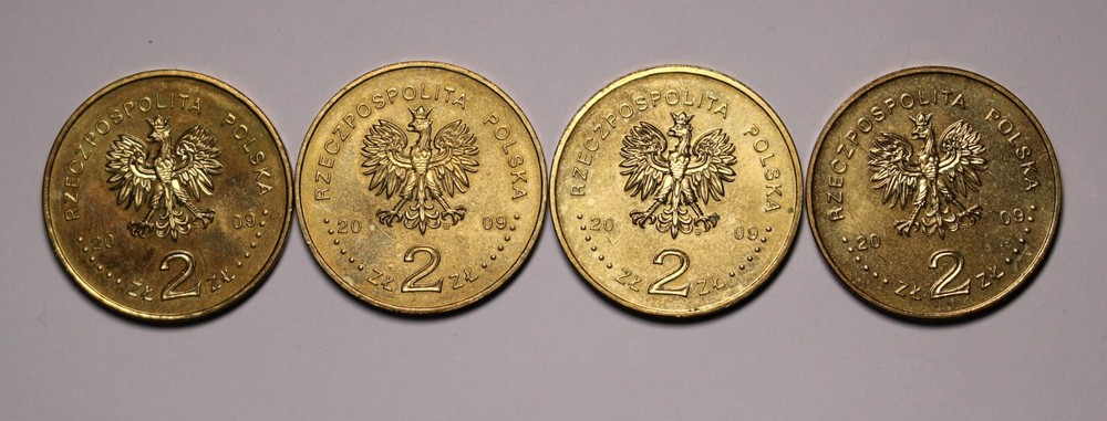 2009 Poland 2 Zlotys, 4 Different Commemorative Coins Unc