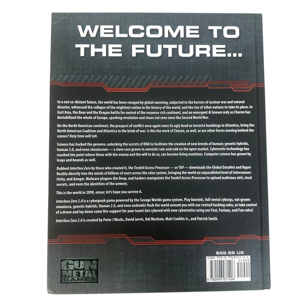 Gun Metal Sci-Fi RPG Interface Zero 2.0 (Savage Worlds Ed) VG+/NM
