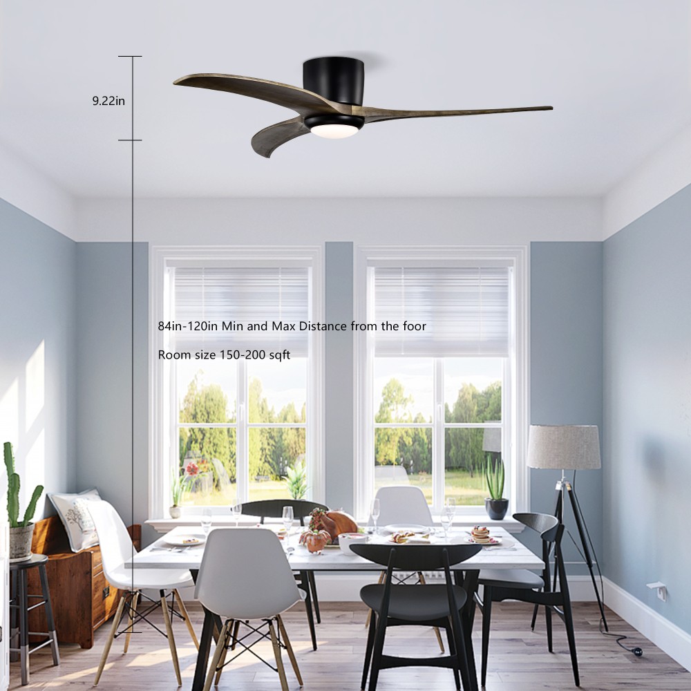 52" Flush Mount Ceiling Fan with Light Remote, Quiet DC Motor, Reversible