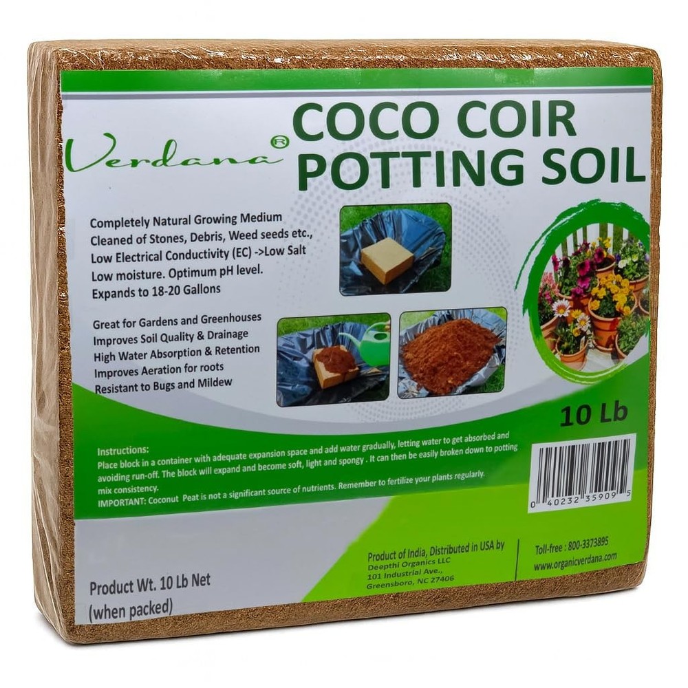 Coco Coir Soil Brick 10 Lb Peat Moss Alternative for Potting