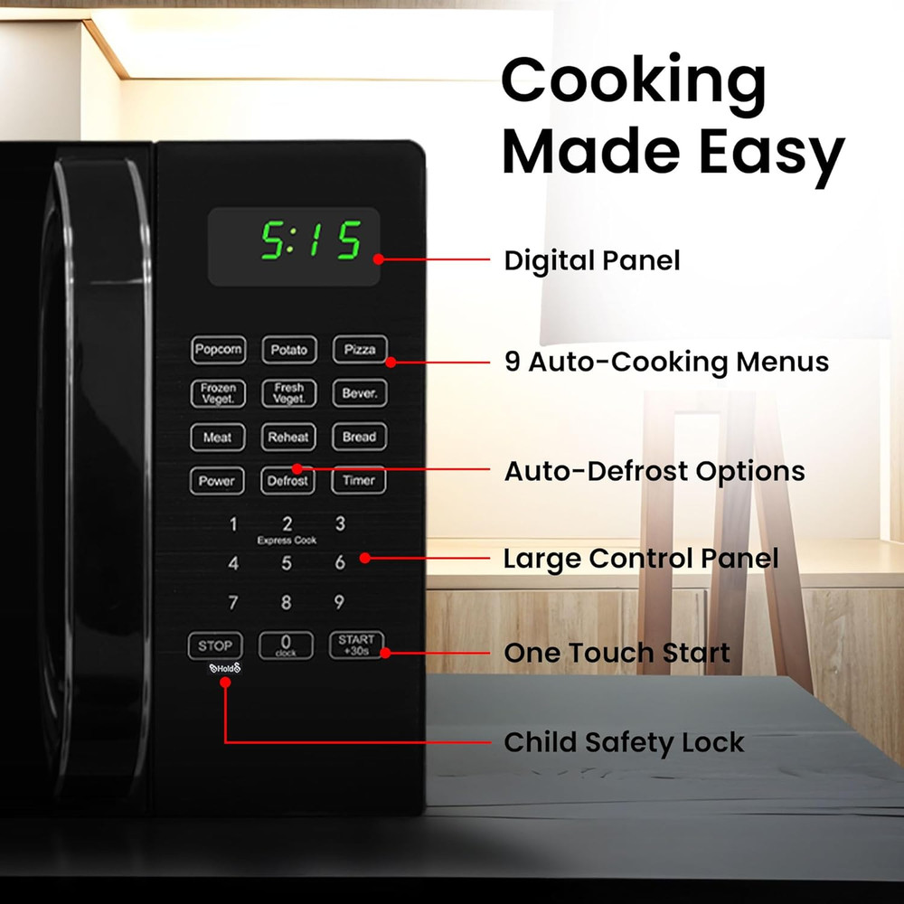 0.7 Cu Ft Countertop Microwave 700W Small Compact Black Kitchen Oven