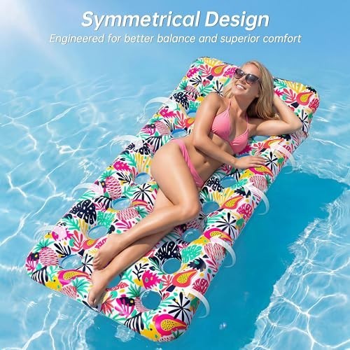 Oversized Inflatable Pool Floats for Adults - 2 Pack Rafts with Headrest, Perfec