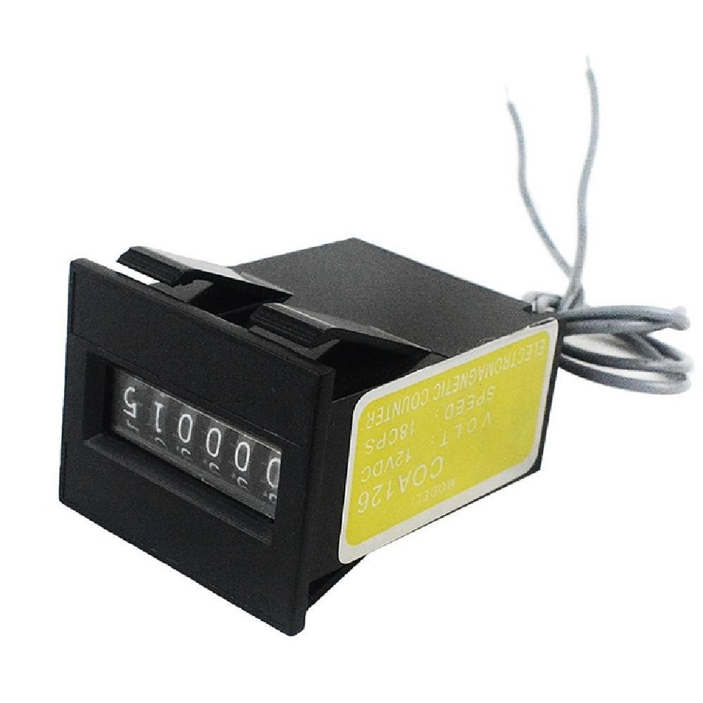 12V DC 6 Digit Impulse Counter Mechanical Wire Leads Base VDC