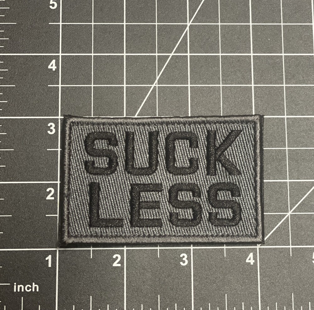 Suck Less Funny Tactical Warfighter Morale Patch Hook Loop Gray Navy