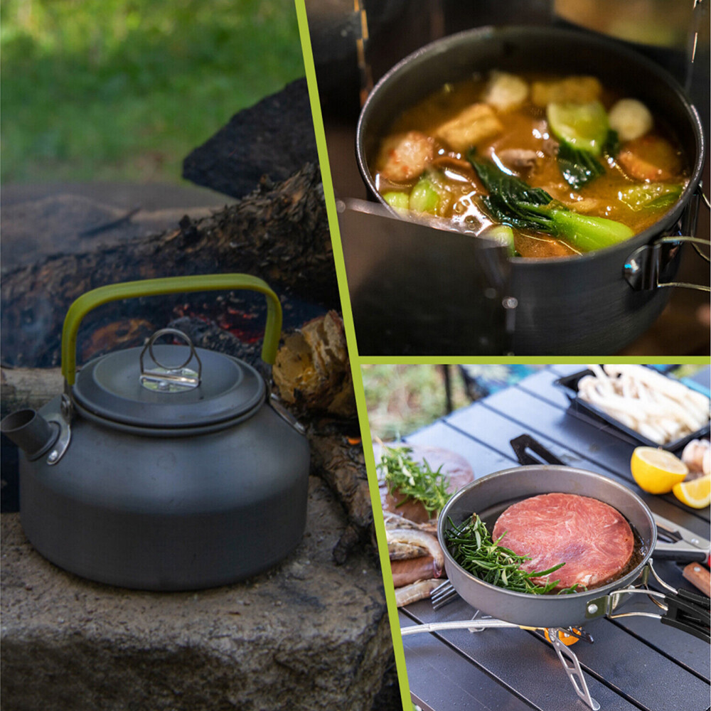 Night Cat Camping Cookware Mess Kit, Portable Camping Cooking Set