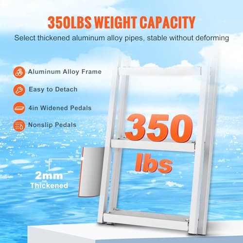 Removable Dock Ladder 3/4/5 Steps, 350/500lbs Load Capacity, NEW-3 Step