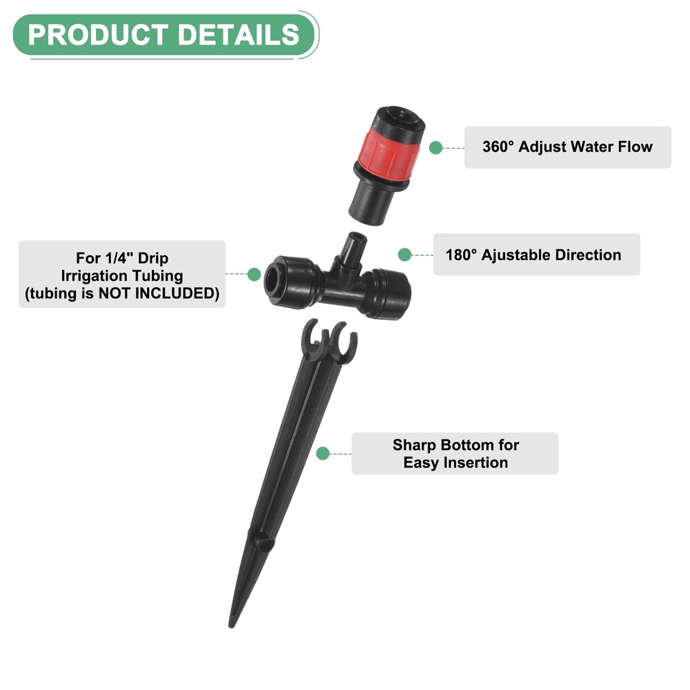 24-Pack Drip Irrigation Emitters, Adjustable 360 Degree Drippers, Red