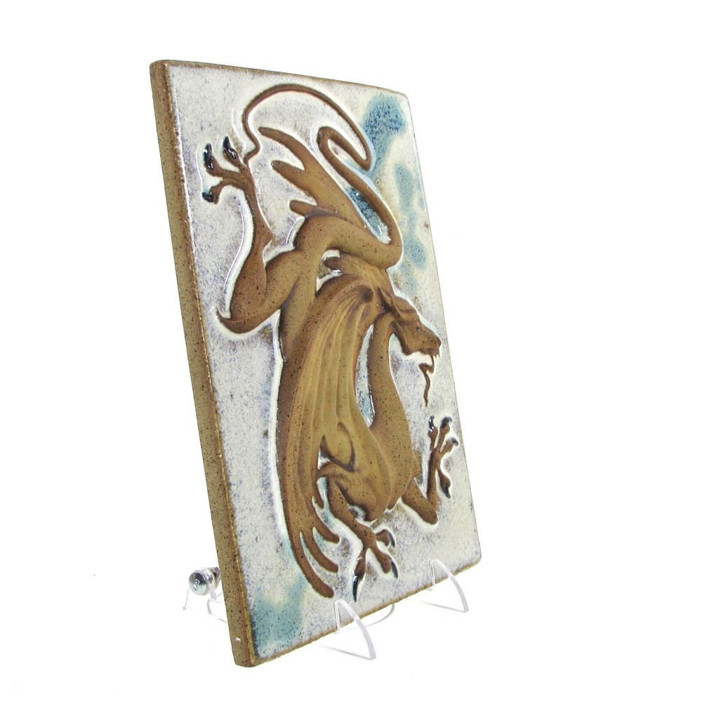 Vtg Elfstone Studio DRAGON 8.5" Wall Tile Clay Bas Relief Signed Meyer 1988