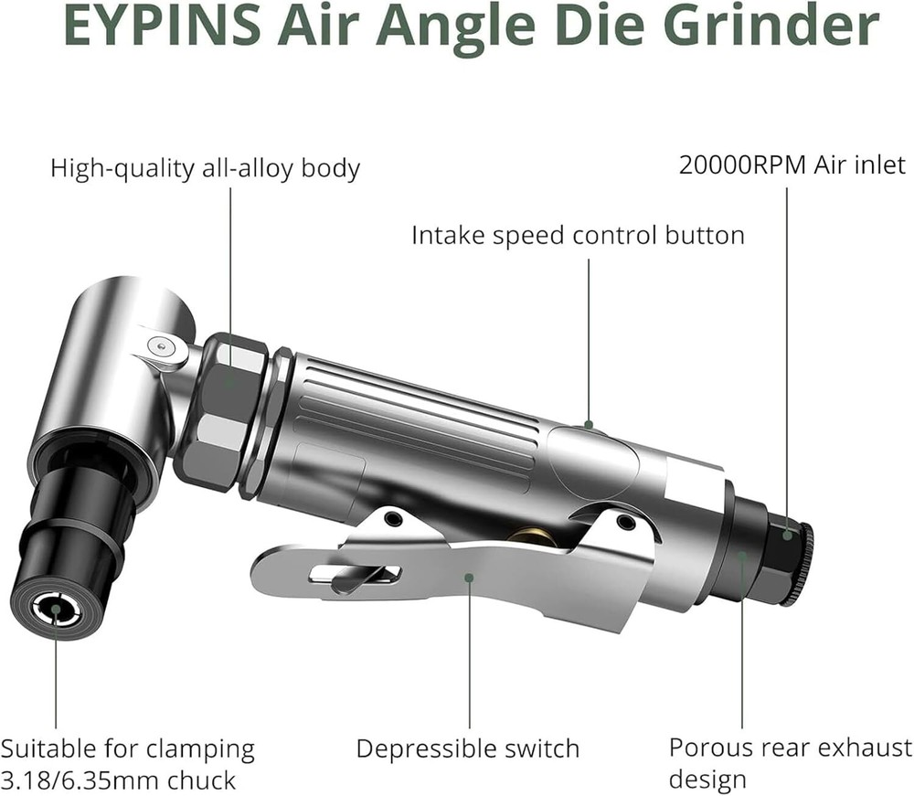 Compressed Air Angle Die Grinder 1/4" 90 Degree Mini Sander Tool Set