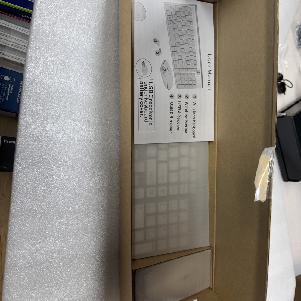 Wireless Keyboard and Mouse Combo with USB C & USB A Receiver-Full Size Type ...