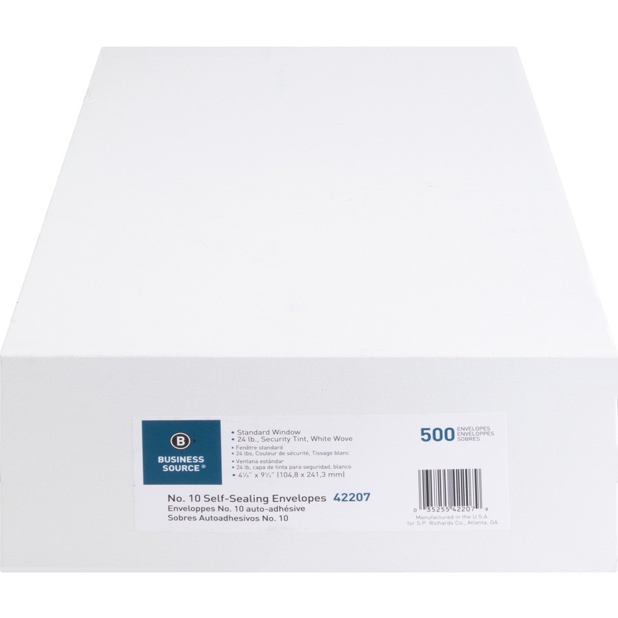 Business Source BSN42207 #10 Single Window Envelopes 500/box White