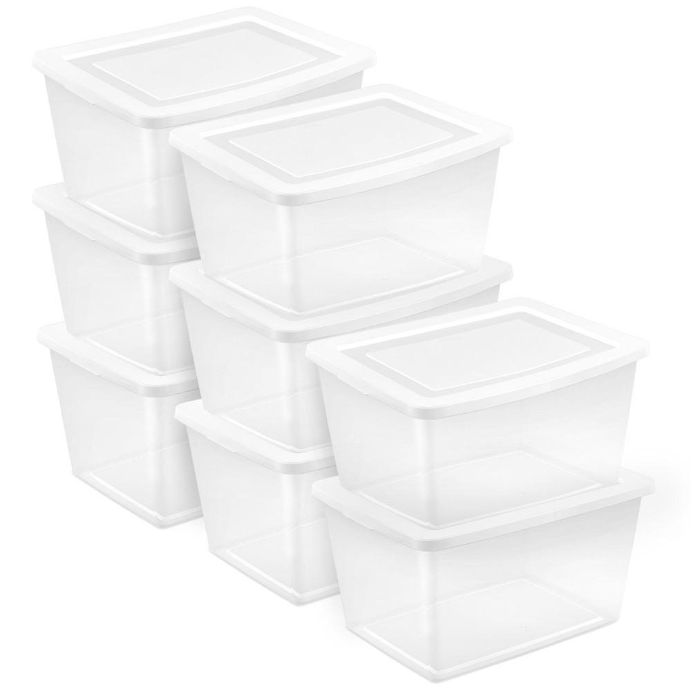 Sterilite 58 Qt Storage Box, Stackable Plastic Container, Home Organizer, 8 Pack