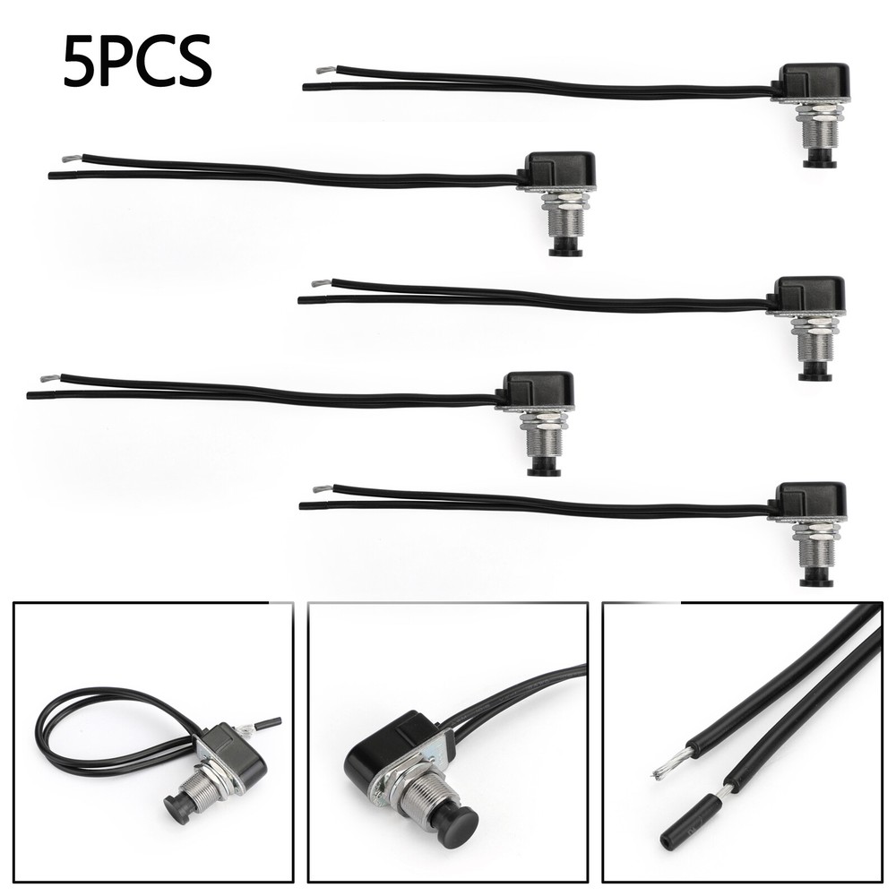 5pc Normally Open Momentary Self-resetting Push Button Reset Switch w/Wire Black