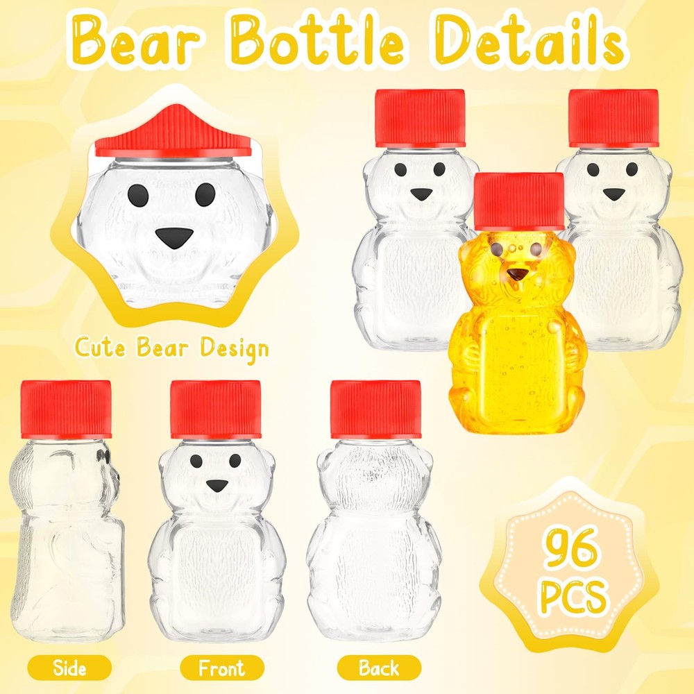 Patelai 96 Pcs 2 oz Plastic Clear Honey Bear Bottles Containers