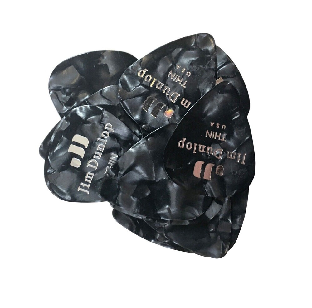 Dunlop Guitar Picks 12 Pack Celluloid Black Pearl Thin