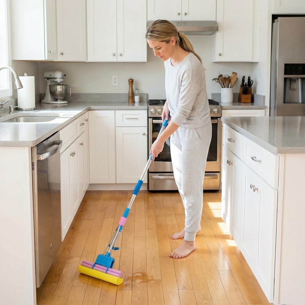 Sponge Mop with Extendable Stainless Steel Handle Absorbent for Bathroom Kitchen