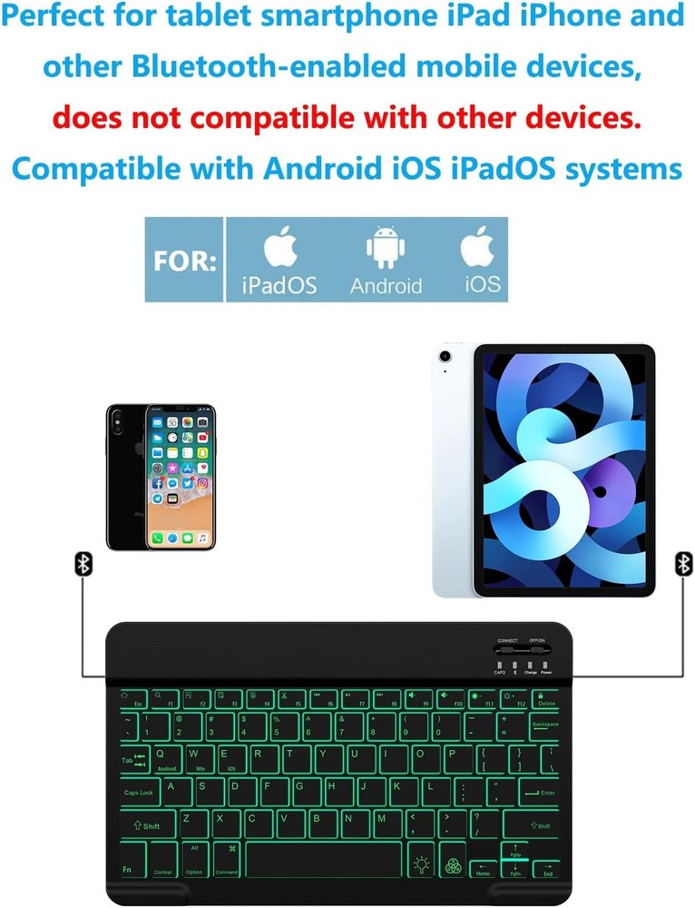 Backlit Bluetooth Keyboard Small Portable Wireless Black