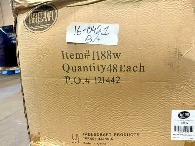 LOT OF 48 TABLECRAFT 1188W RECTANGULAR HAND WOVEN POLYPROPYLENE BAKERY BASKETS
