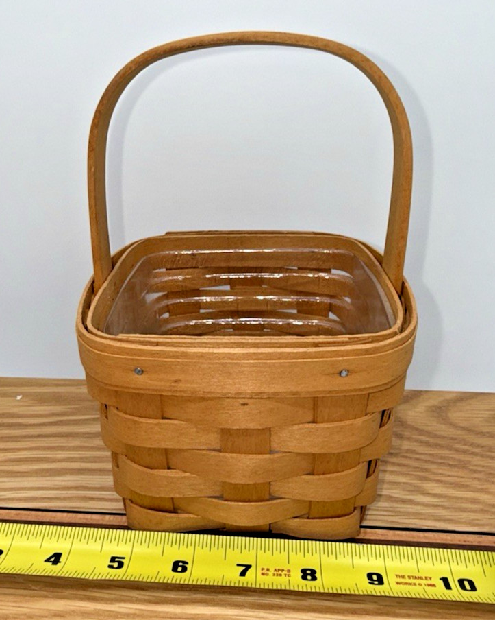 Longaberger Small Square Basket w/ Protector – Fixed Handle, Signed, Handwoven