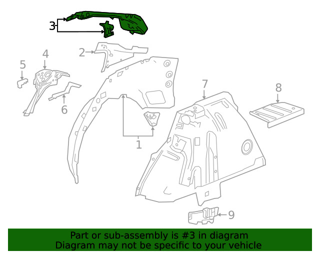 Genuine GM Driver Side Quarter Inner Panel Extension 39098860