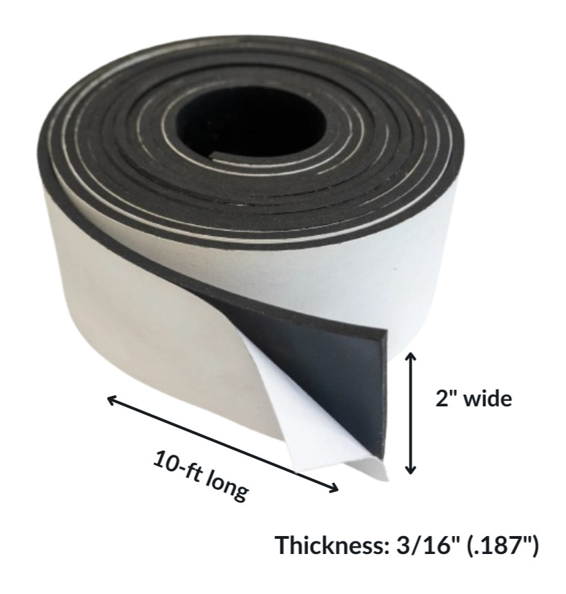 Neoprene Solid Strip with PSA 3/16" Thick x 2" wide x 10ft long 60A Duro, Black
