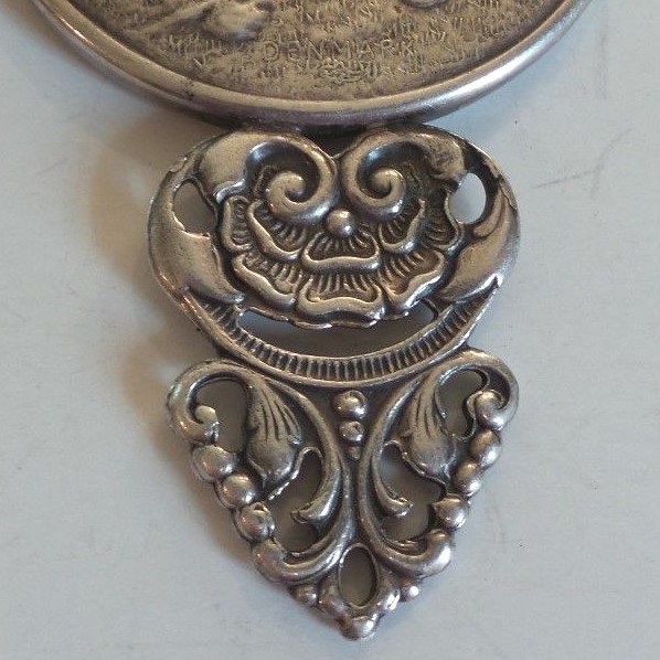 Danish Silver Metal Purse Mirror, Pierced Handle