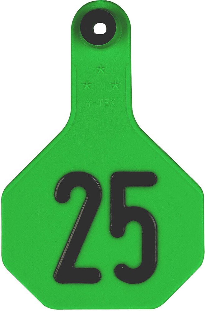 YTex 3 Star Cattle Ear Tags Medium Green Numbered 126-150