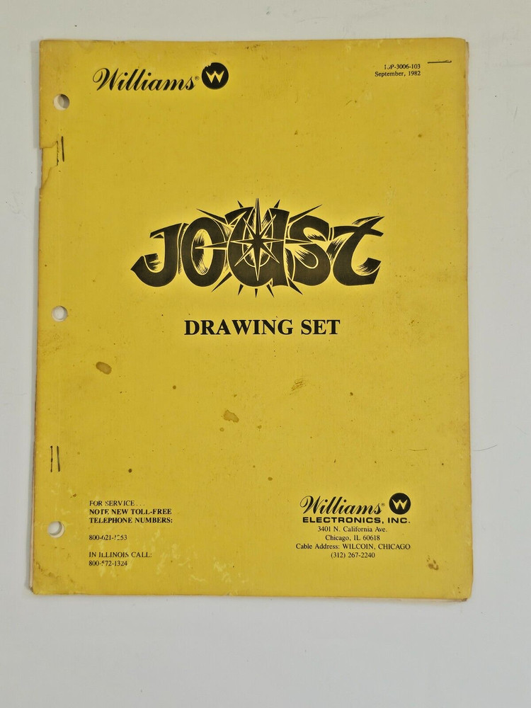 WILLIAMS JOUST ARCADE VIDEO GAME DRAWING SET MANUAL