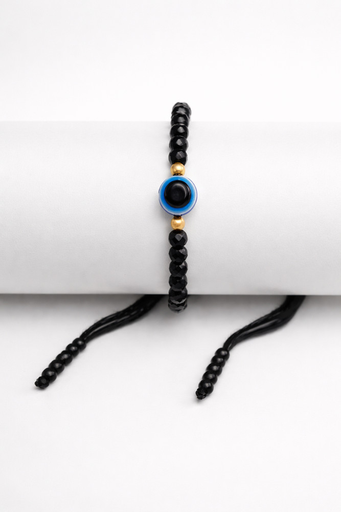 Black Evil Eye Adjustable Beaded Bracelet