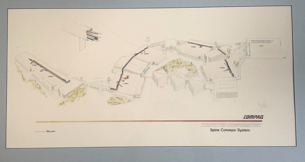 COMPAQ COMPUTER SPINE CONVEYOR SYSTEM TX Computer Aided Drawing 40" x 25" RARE