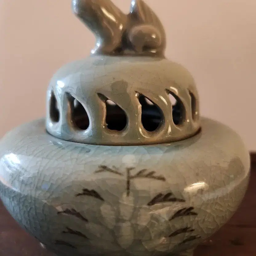 Artist Celadon Incense Burner Lotus Pattern, 11.2cm