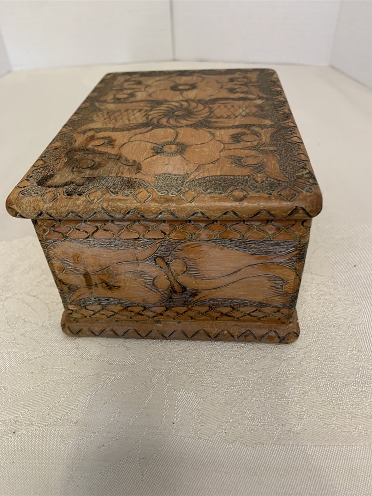 Vintage Hand Carved Cigarette Box