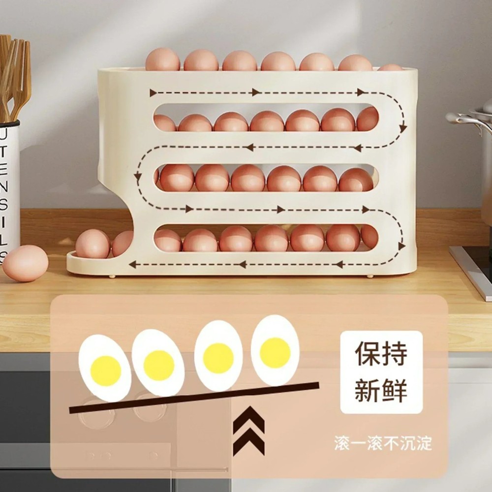 4-layer Slide Egg Storage Box Ladder Style Egg Box Storage Refrigerator Side Doo