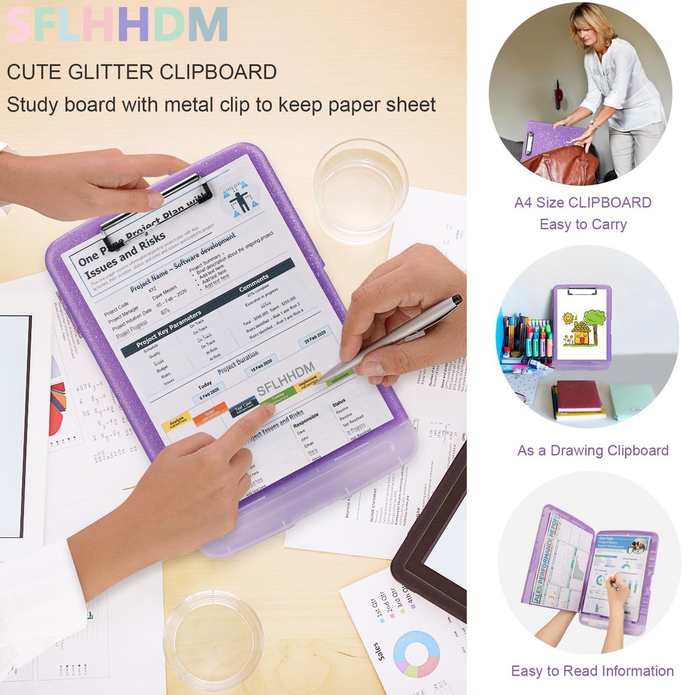 Glitter Clipboard with Storage,Storage Pen Pale Purple