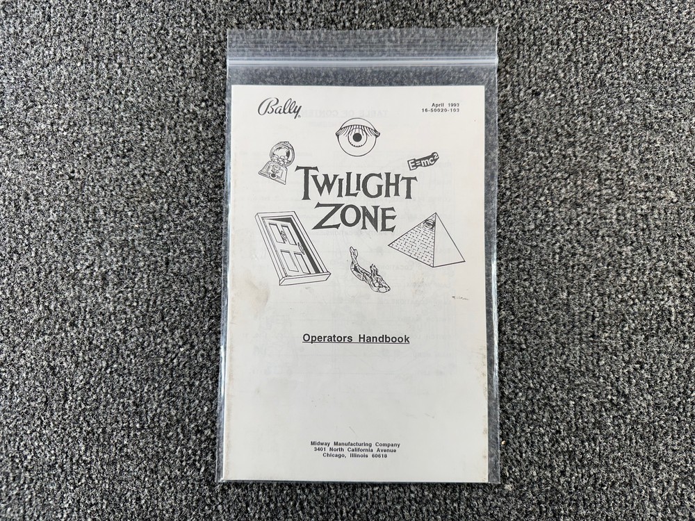 Bally Twilight Zone Pinball Machine Game Manual Operators Handbook ORIGINAL
