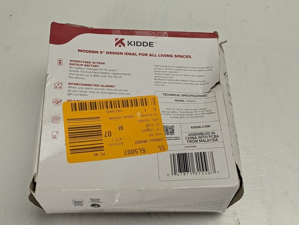Kidde Hardwired Interconnected Smoke Detector, Photoelectric Sensor with Damage