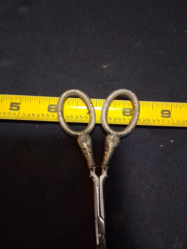 Antique 800 Silver Sewing Scissors Curved Blade Sharp