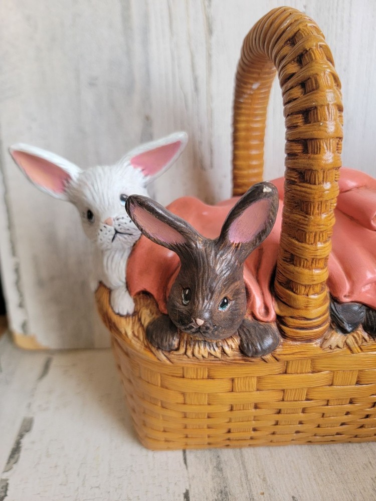 Vintage ceramic Easter Bunny basket unique rabbits spring home decor